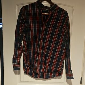 Izod Men's Casual Plaid Shirt - Red and Navy